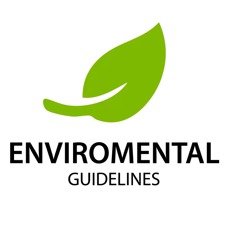 Green leaf icon with the words “environmental guidelines” – symbol of sustainability and environmental responsibility.