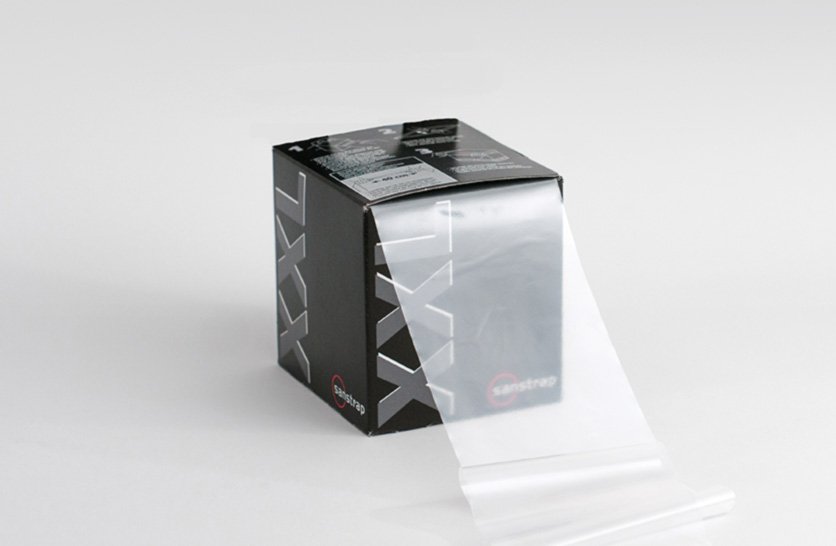 Sanstrap® XL Dehnband-Box mit extrabreiten Bändern zur Sicherung großer oder schwerer Palettenladungen.